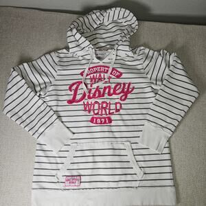 Walt Disney World Hooded Striped Sweatshirt Grey and White XXL PTP 22 Length 25